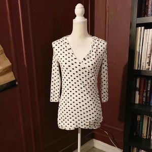 3/4 Sleeve Crossover V Neck Polka Dot Top